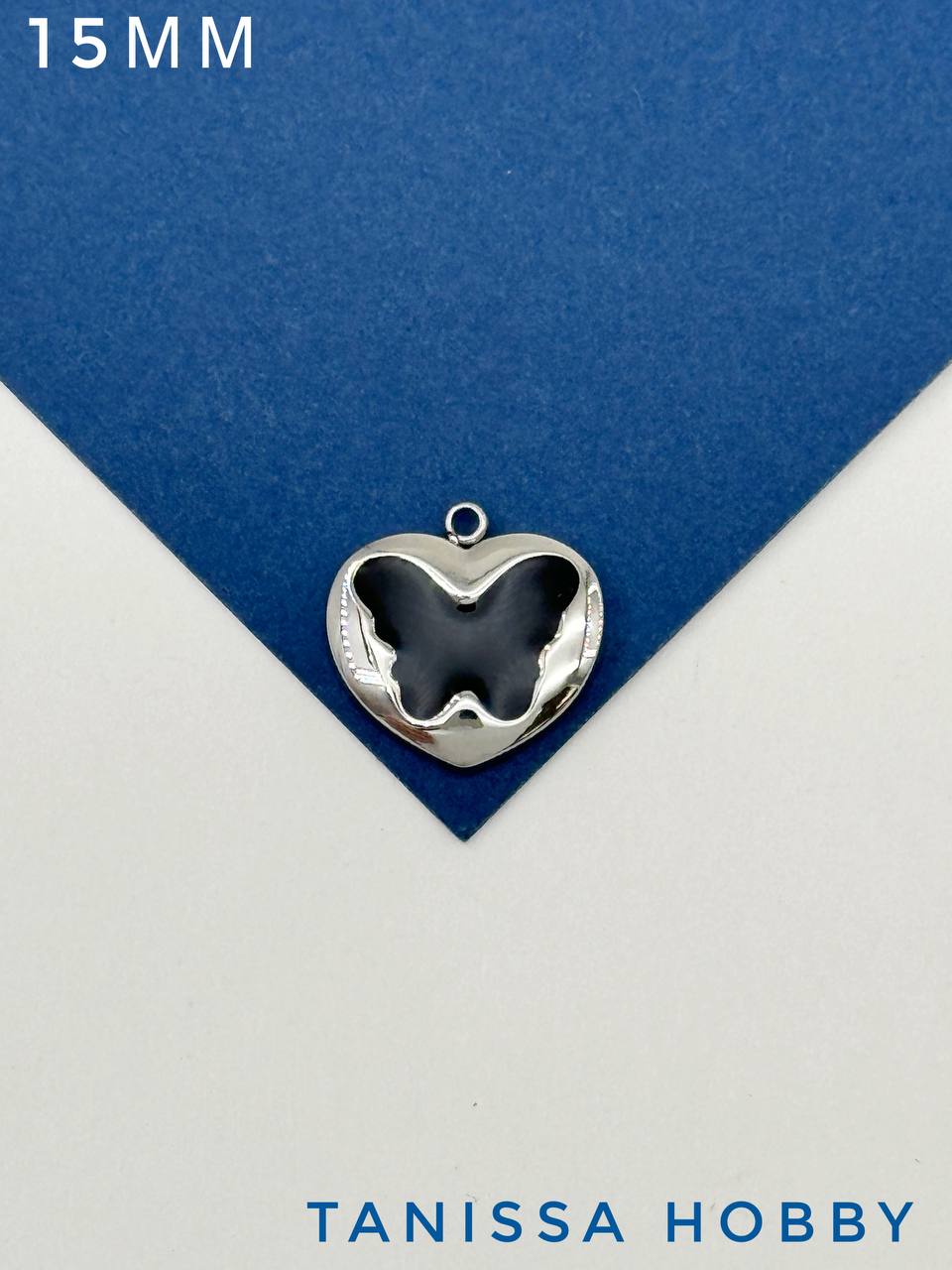 Подвеска сердце бабочка, 15мм, черная эмаль, сталь, Ч815