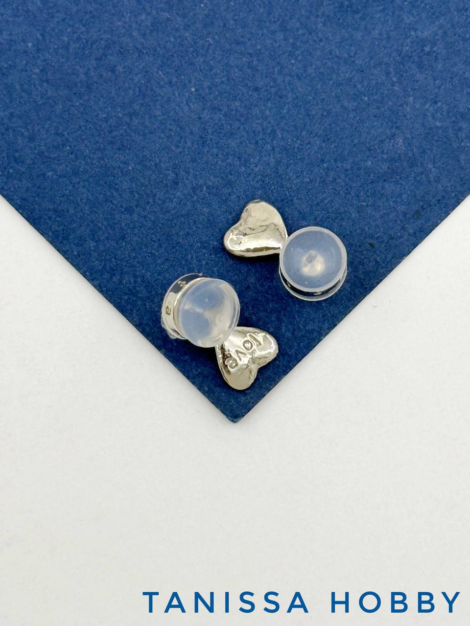 Лифтинг заглушки для пусет сердце, силикон, родий, Е428