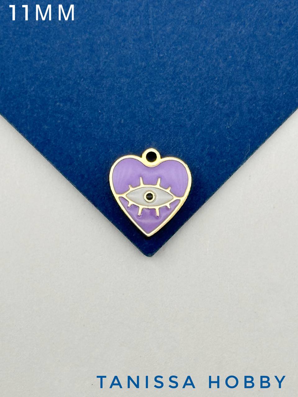 Подвеска сердце глаз, 11мм, фиолетовая эмаль, сталь, позолота, Ч120