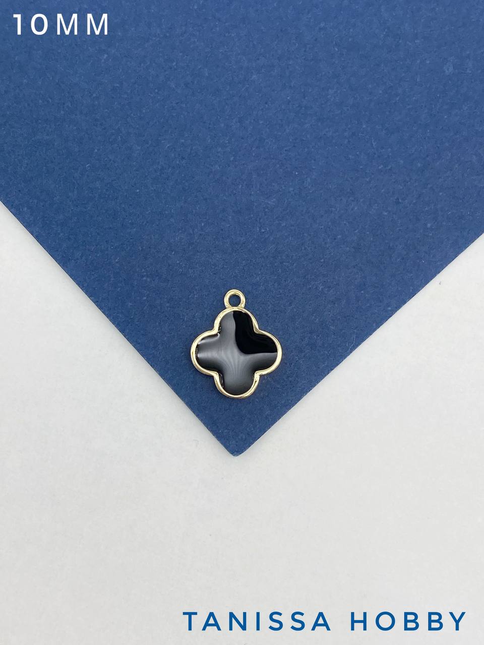 Подвеска клевер 10мм, черная эмаль, позолота, С531