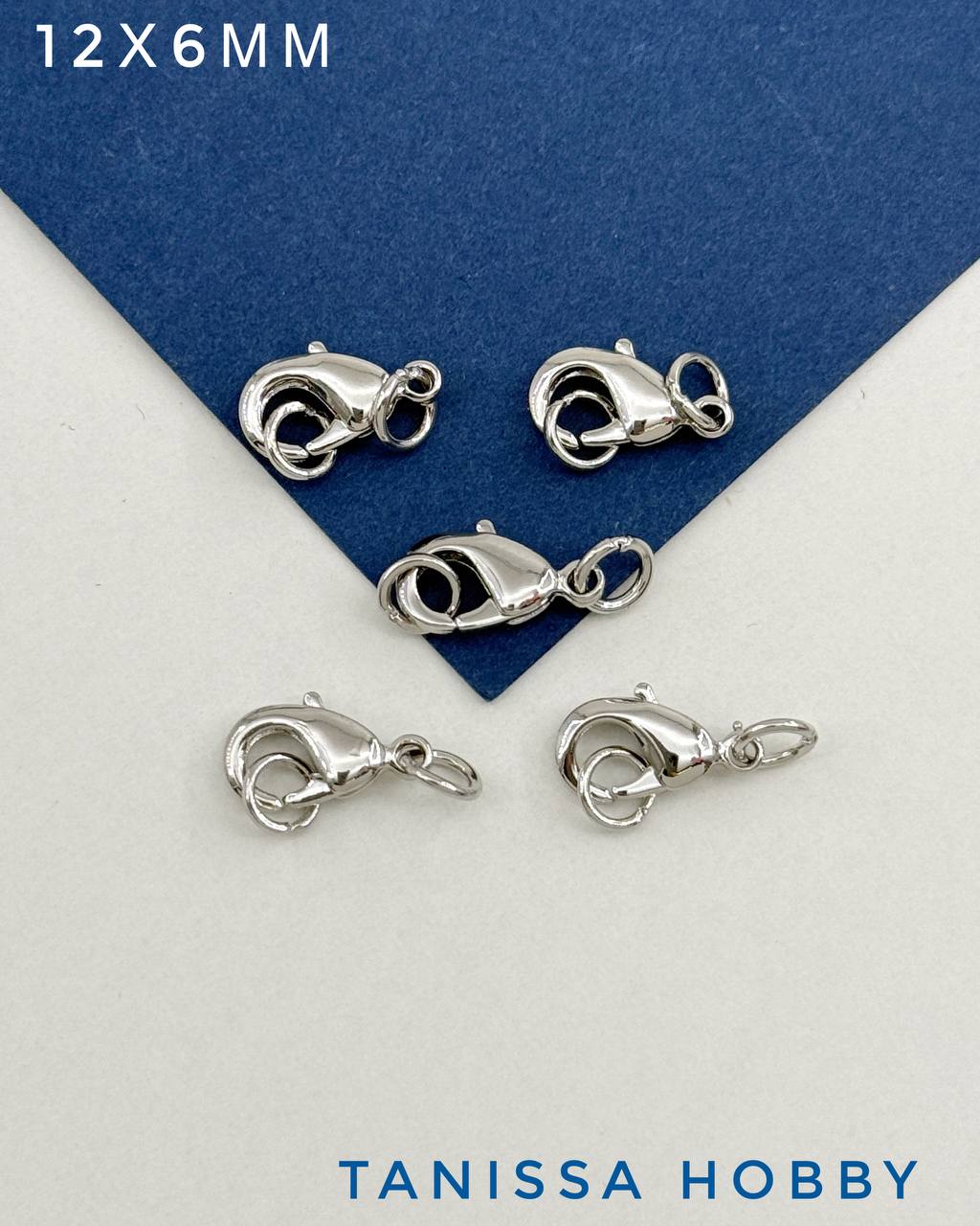 Карабин замочек лобстер 12х6мм, родий, 5шт, ОПТ042