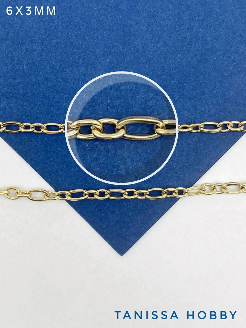 Цепочка якорная овалы, 6х3мм, сталь, позолота, 50см, Ч983