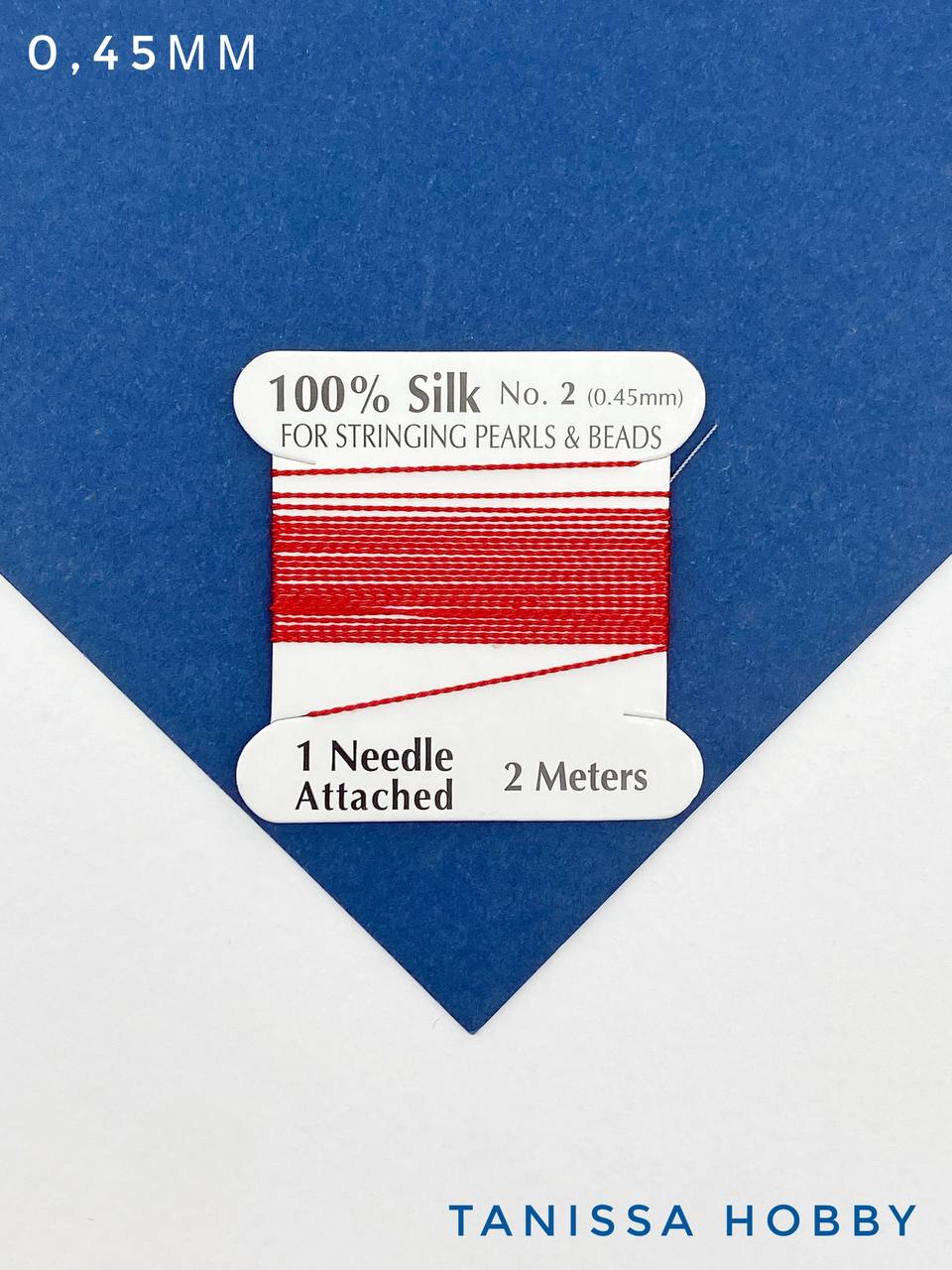 Нить для жемчуга и камней, 0,45мм, красный, катушка 2м + игла в комплекте, Ц051