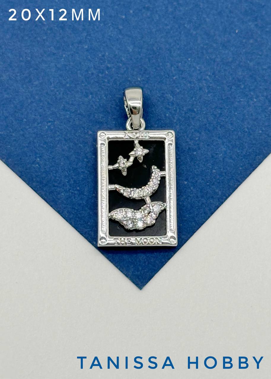 Подвеска карты Таро Луна, черная, родий, Р426