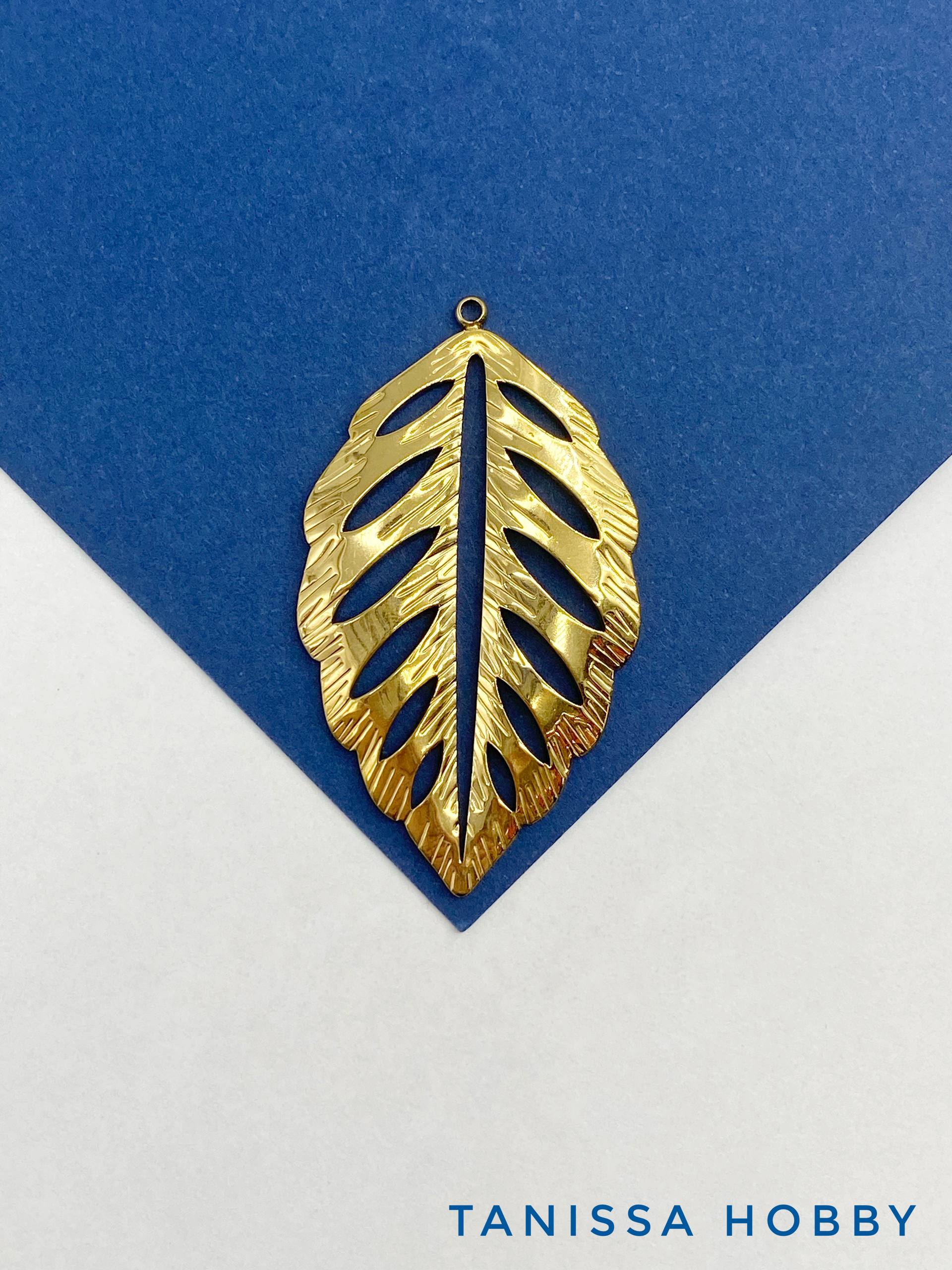 Подвеска листик, 53х31мм, сталь, позолота, Ш334