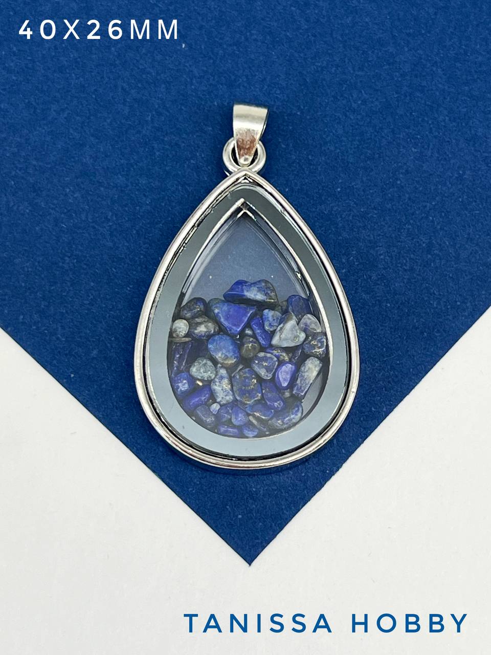 Подвеска капля, сталь, 40х26мм, лазурит, Б157