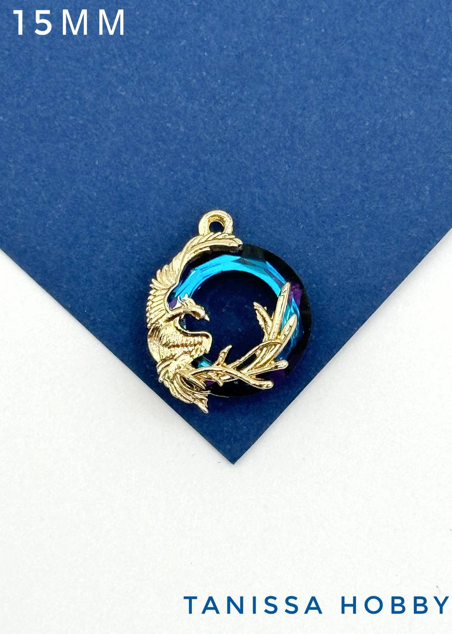 Подвеска птица Феникс, рондель Heliotrope, позолота, Д124