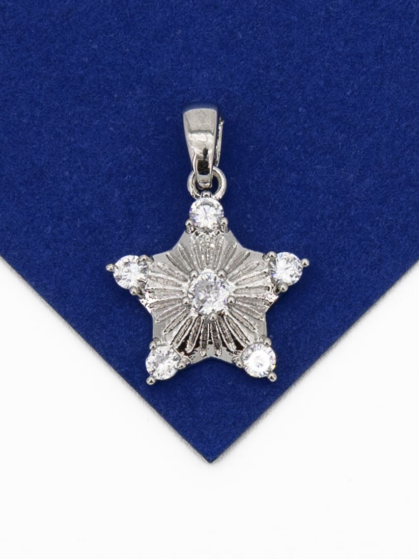 Подвеска звезда с фианитами, 15мм, родий, Д701