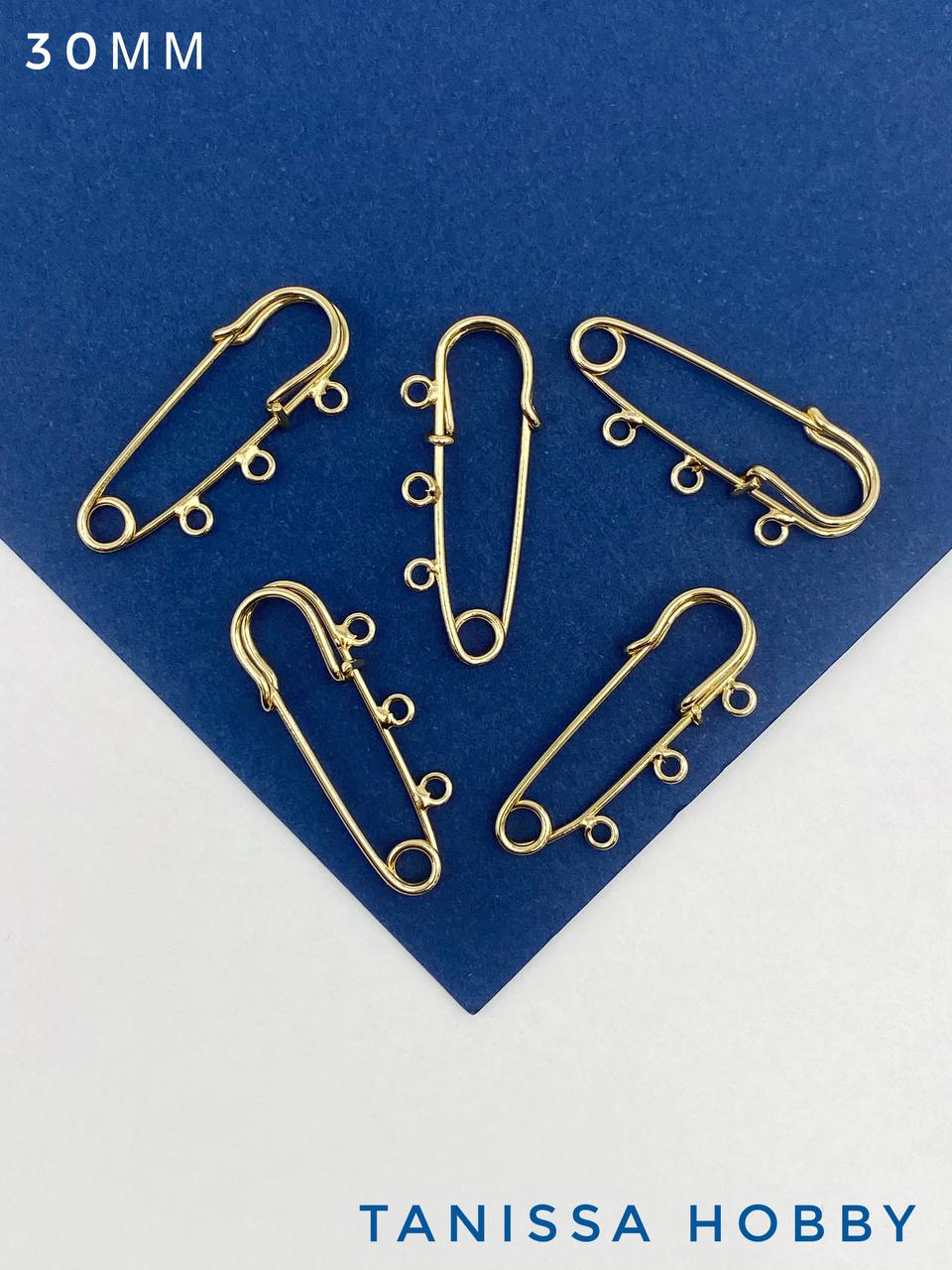 ОПТ Брошь булавка 30мм, 3 петельки, позолота, 5 ШТУК, ОПТ057