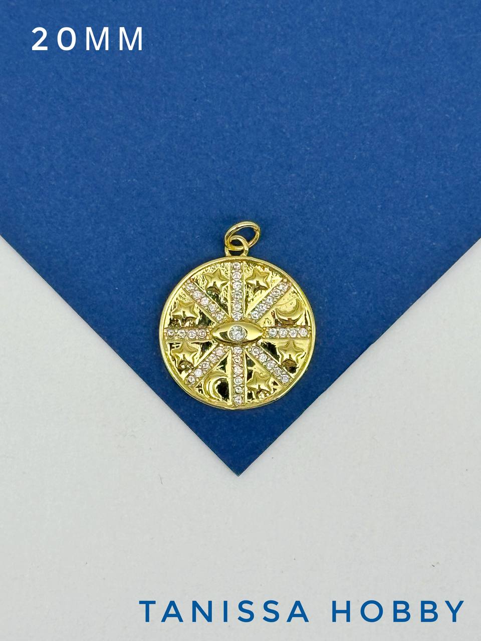 Подвеска монетка глаз и звезды, позолота, С320