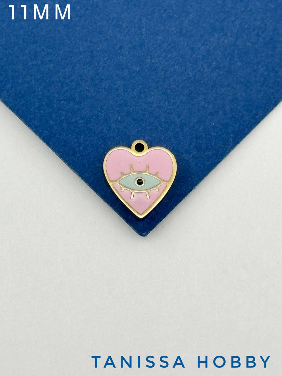 Подвеска сердце глаз, 11мм, розовая эмаль, сталь, позолота, Ч112