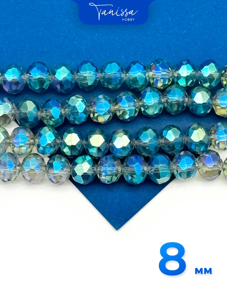 Хрусталь Рондели 8мм, сизый АВ, нить Х041