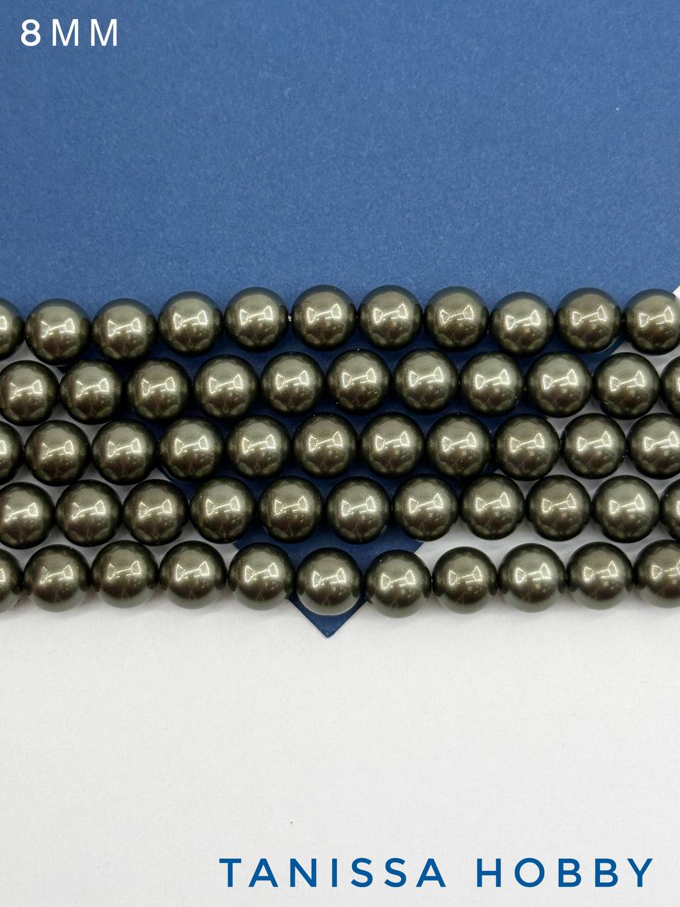 Жемчуг Майорка, зеленый хаки, Dark Green, 8мм, нить, МА218