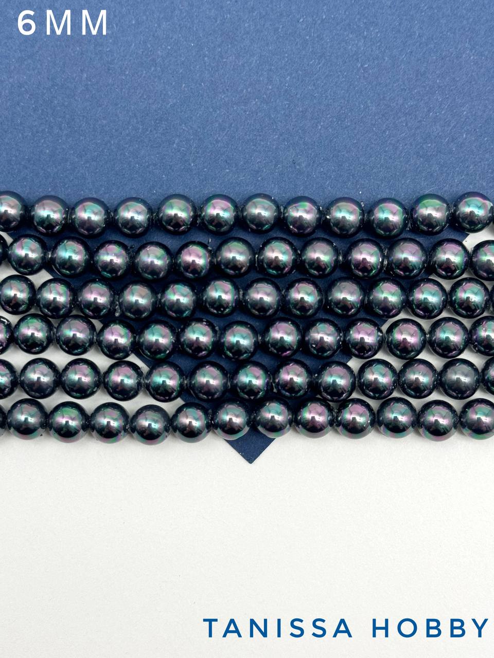 Жемчуг Майорка, круглый, черный радужный, 6мм, нить, МА018