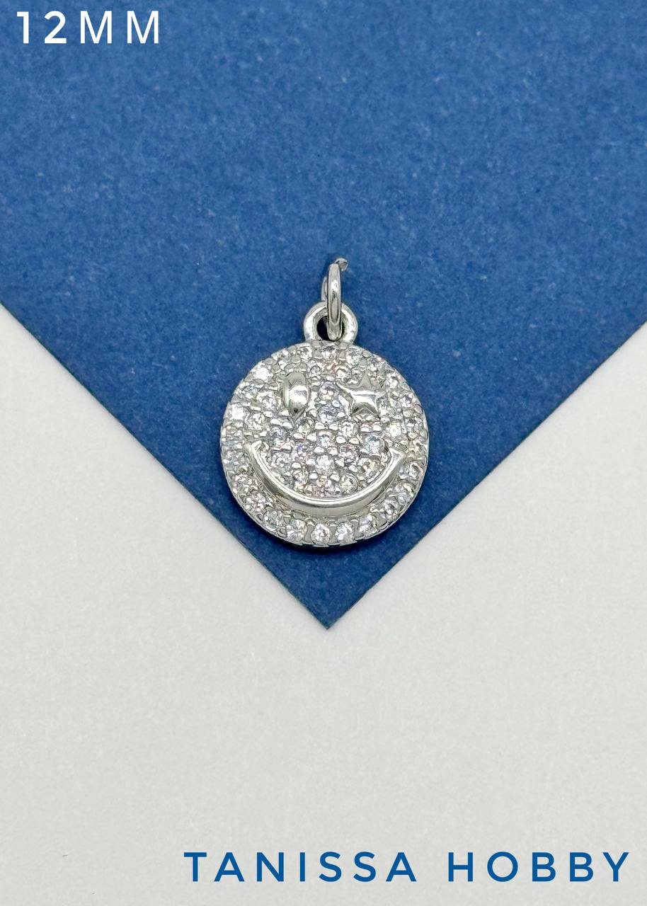 Подвеска смайлик с фианитами, родий, Р614