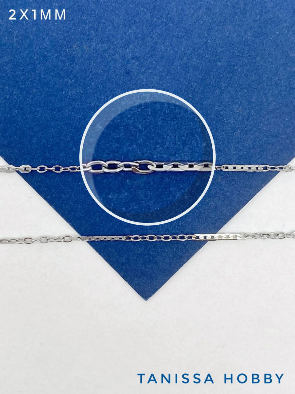 Цепочка тонкая якорная плоская, 2х1мм, сталь, 50см, Ч994