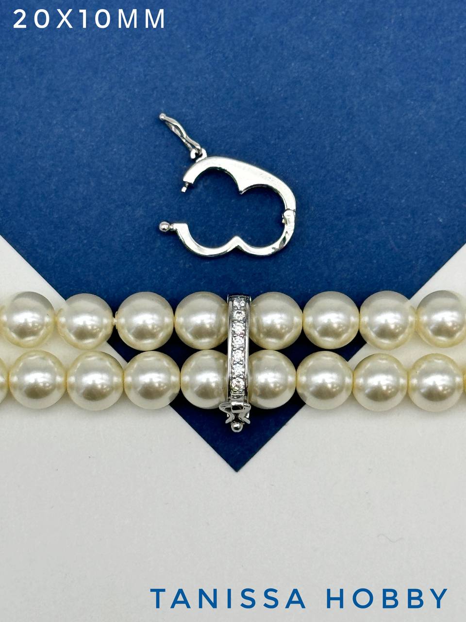 Замок карабин коннектор на 2 нити 8мм, родий, К619