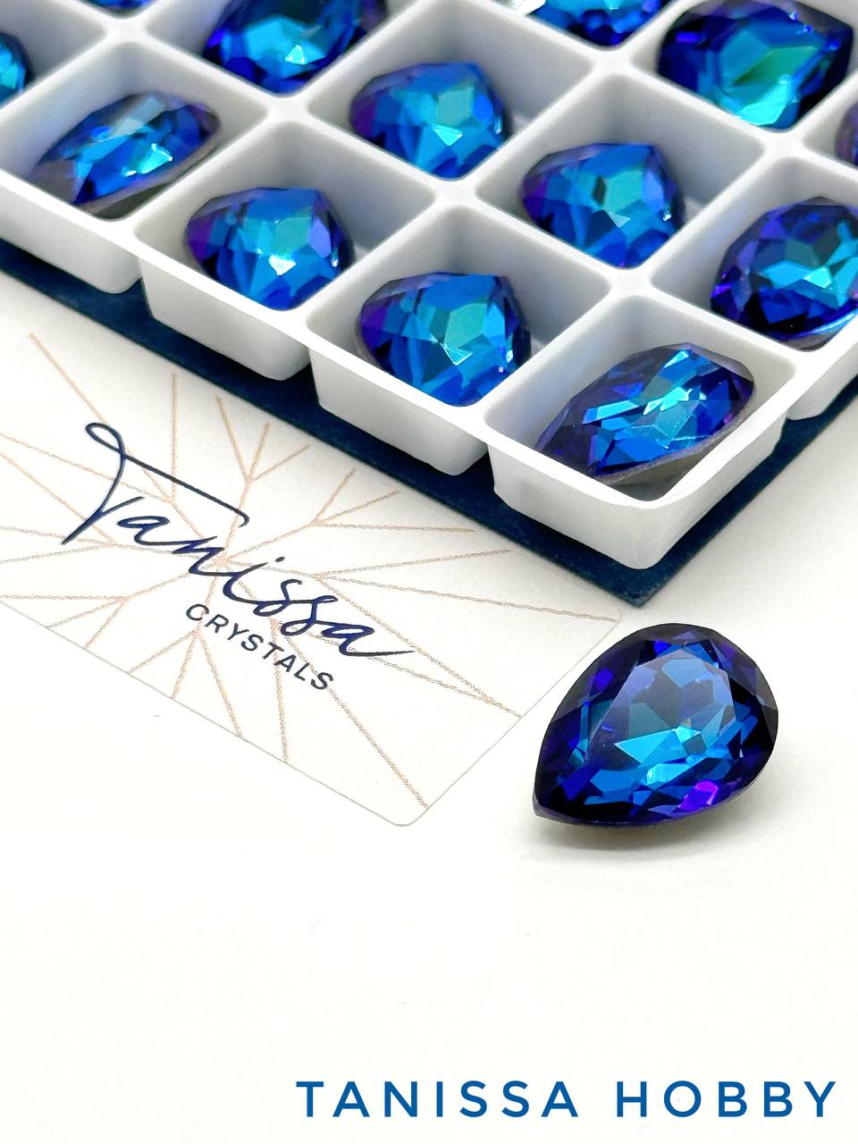 Кристалл капля Bermuda Blue, 14х10мм, Tanissa Crystals, СТ344