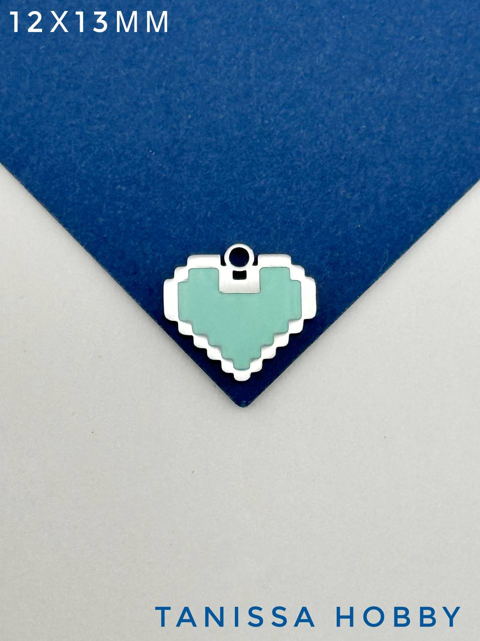 Подвеска сердце майнкрафт пиксель, 12мм, голубая эмаль, сталь, Ч117