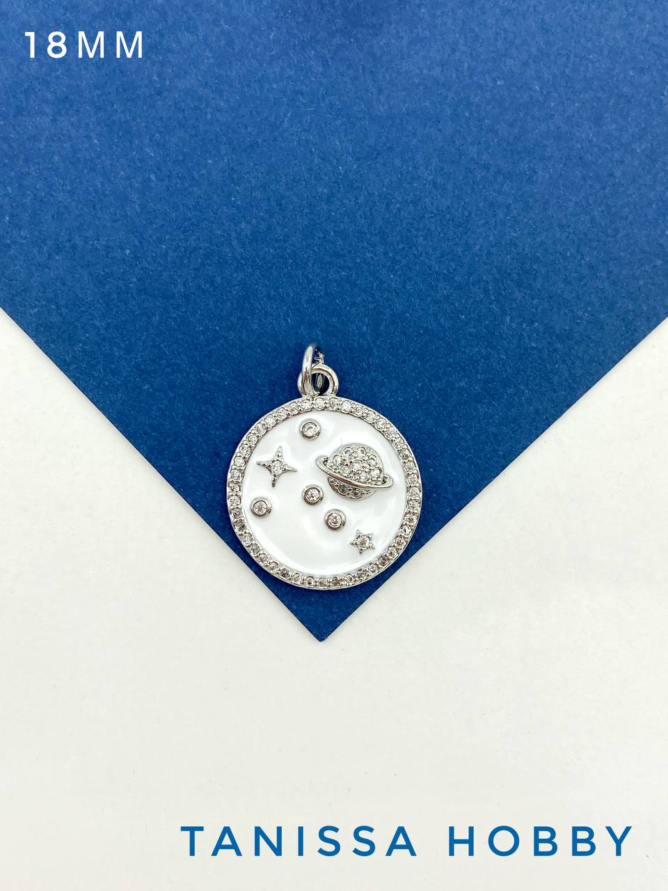 Подвеска космос планеты белая эмаль, 18мм, родий, Ю513