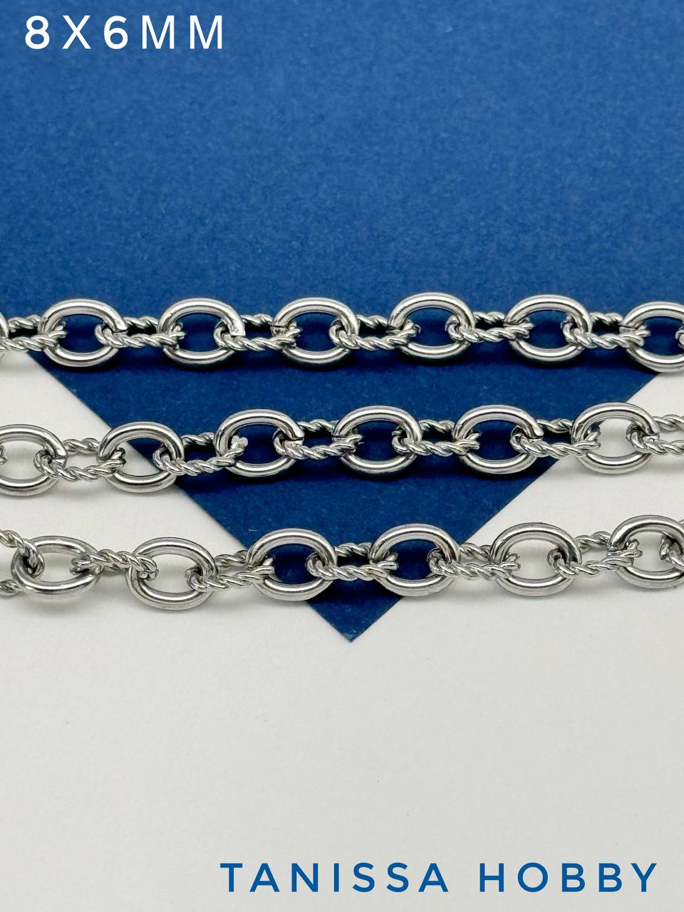 Цепочка якорная витые овалы, 8х6мм, сталь, 50см, Ч950