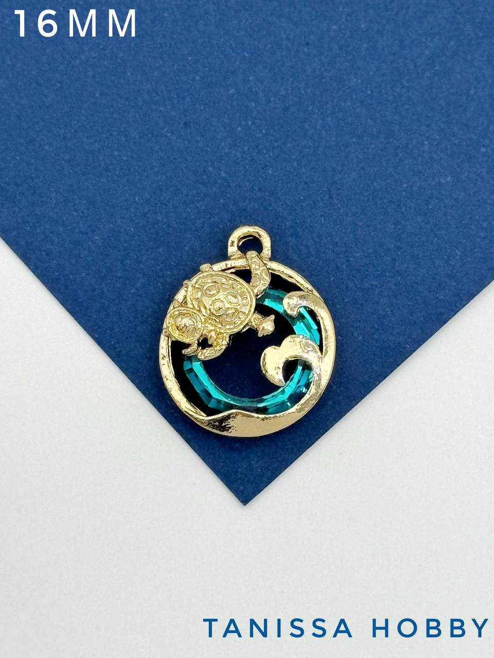 Подвеска Черепаха, рондель Bermuda blue, позолота, Д134