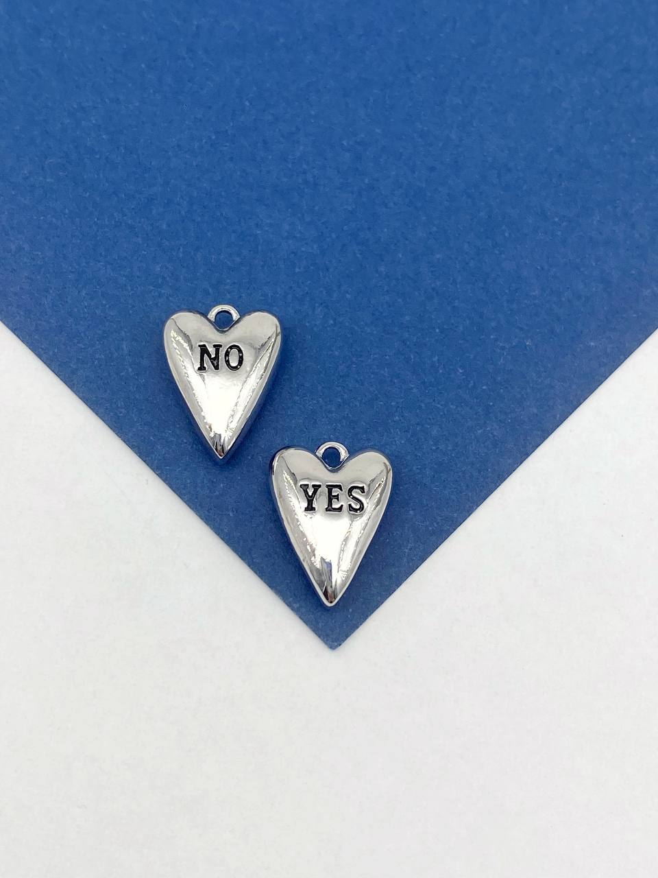 Подвеска сердце YES/NO, 16х11мм, родий, Ю925
