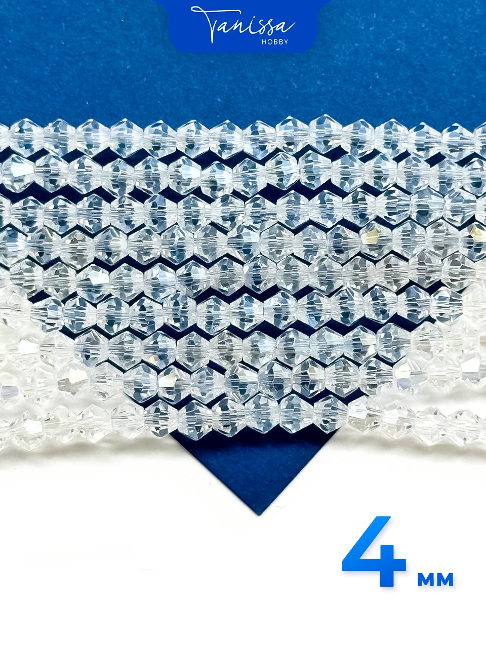 Хрусталь Биконусы 4мм, прозрачный АВ, нить, Х165