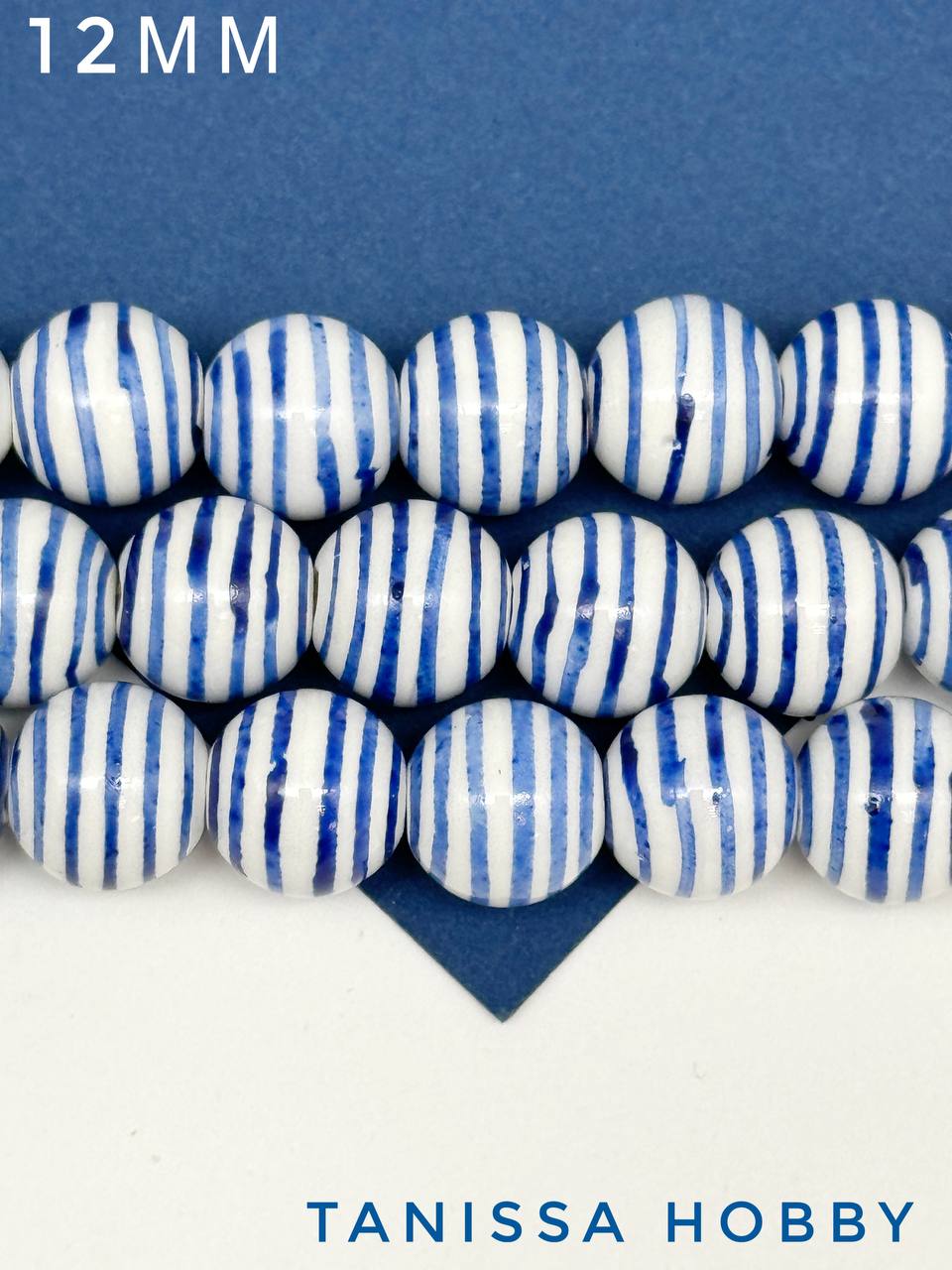 Бусина фарфоровая, 12мм, полоска, синий, штука, П095