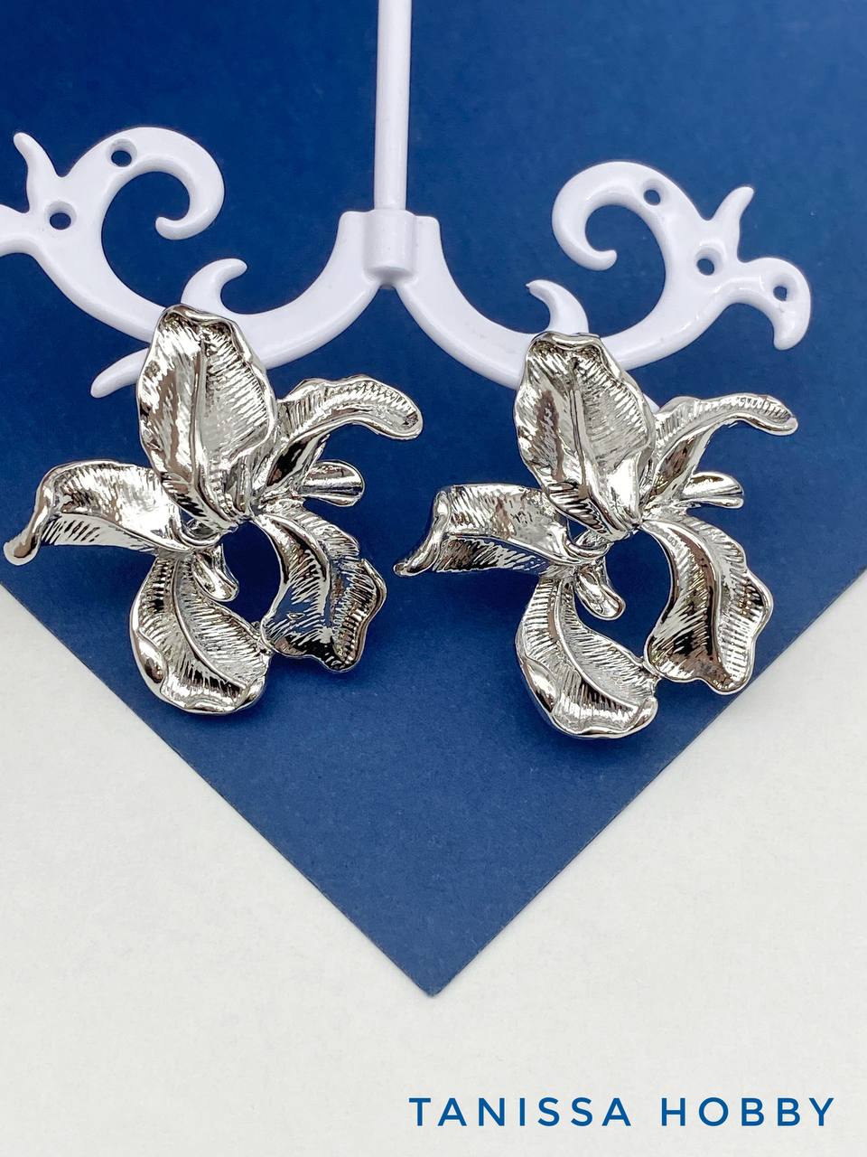 Швензы пусеты цветок, родий, ШВ126