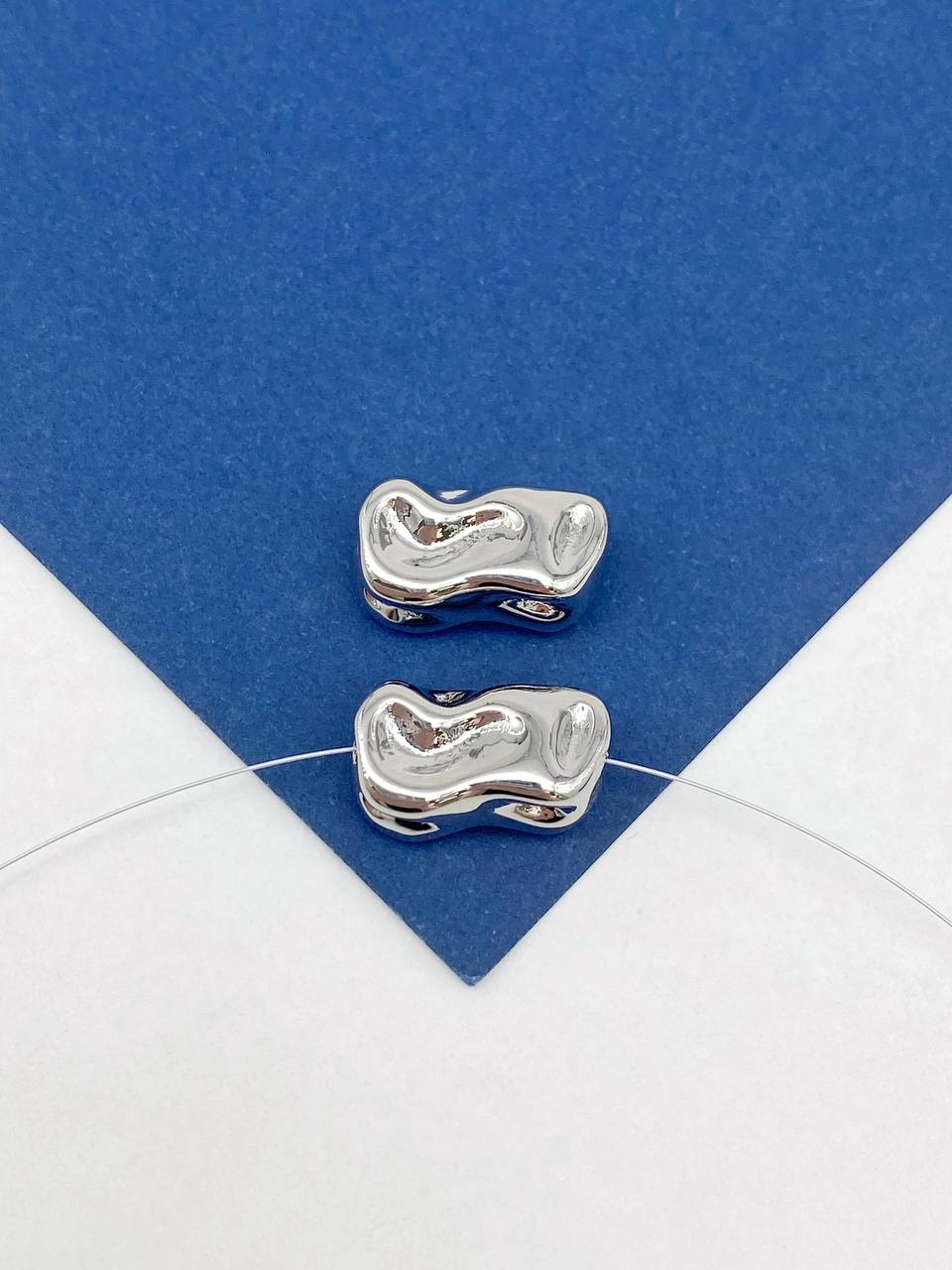 Бусина разделительная, мятая, 17х10мм, ШТУКА, родий, РА901