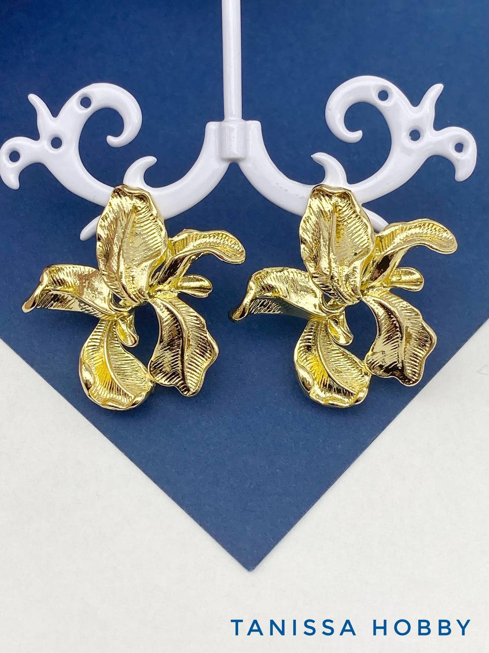 Швензы пусеты цветок, позолота, ШВ132