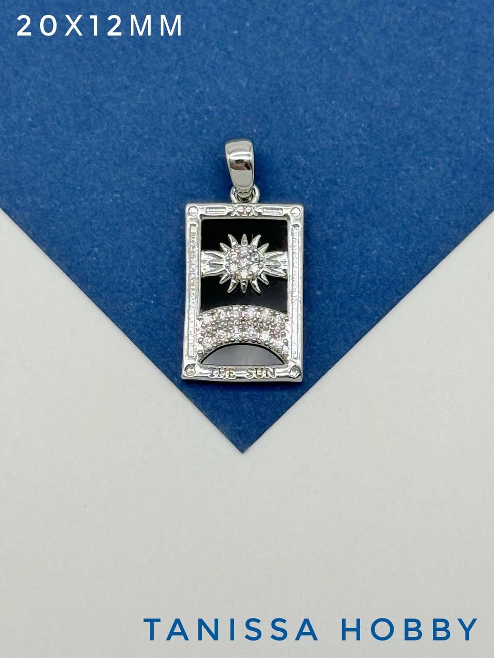 Подвеска карты Таро Солнце, черная, родий, Р406