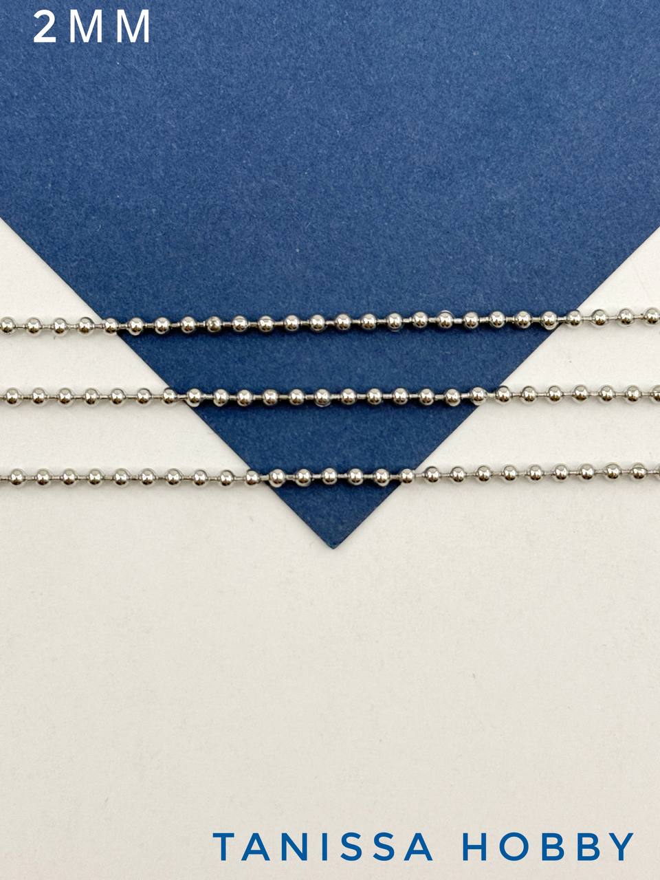 Цепочка тонкая с шариками перлина 2мм, сталь, 50см, Ч965