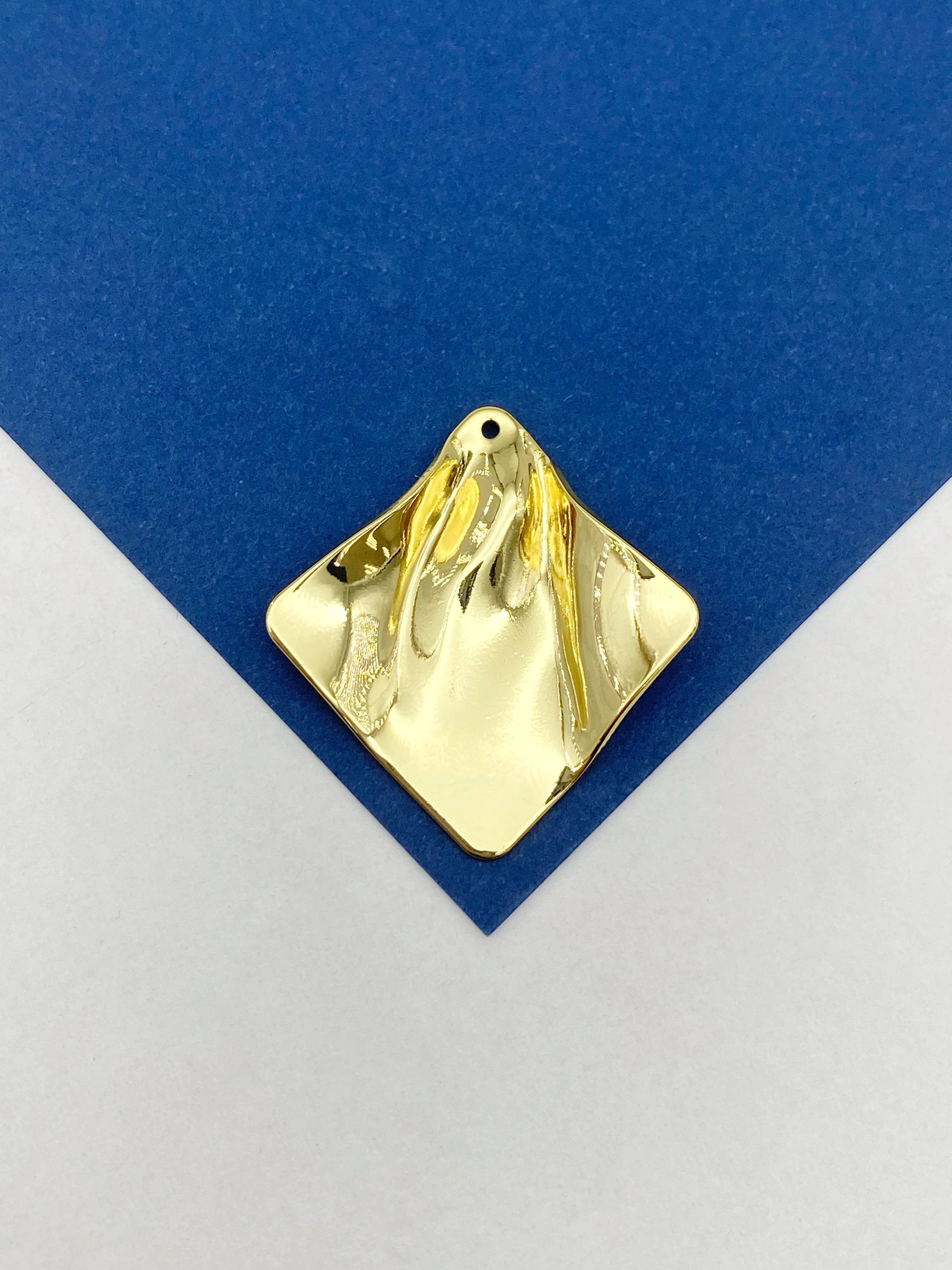 Подвеска квадрат ромб, мятый металл, 25х25мм, позолота, Д510