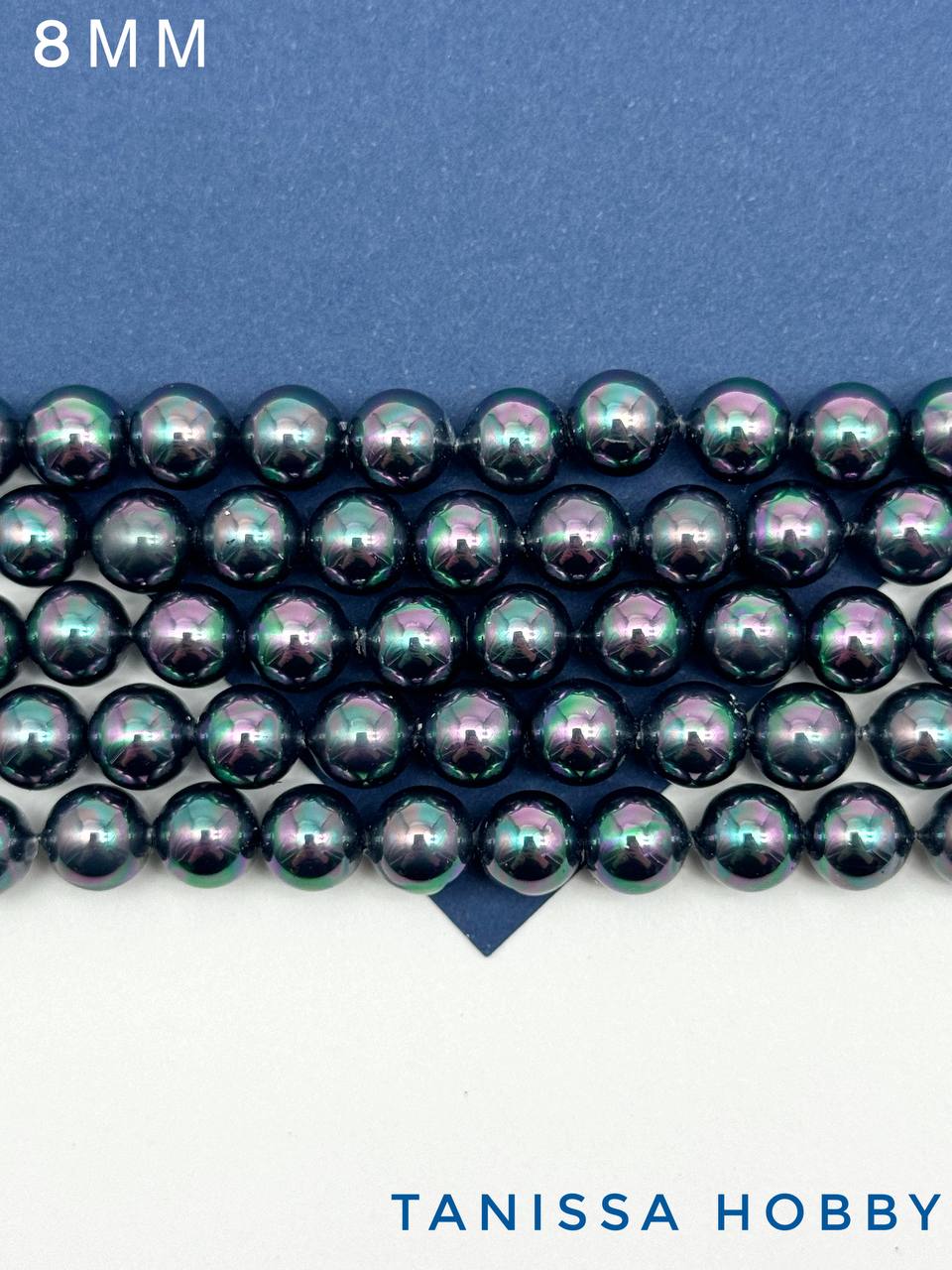 Жемчуг Майорка, круглый, черный радужный, 8мм, нить, МА019