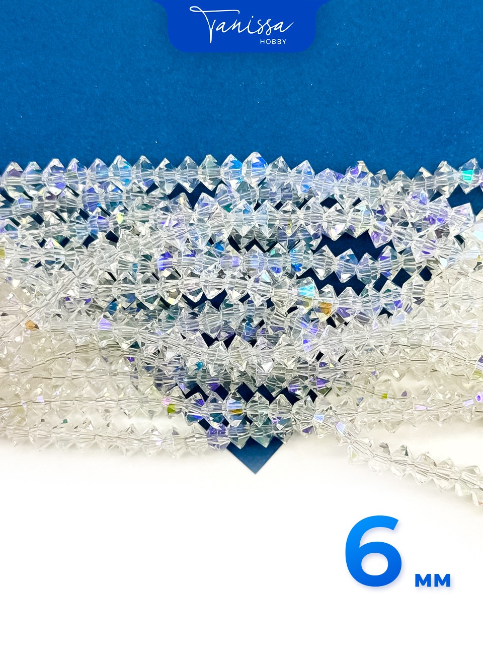Хрусталь Биконус, плоский, прозрачный ультра АВ, 6мм, нить, Х348