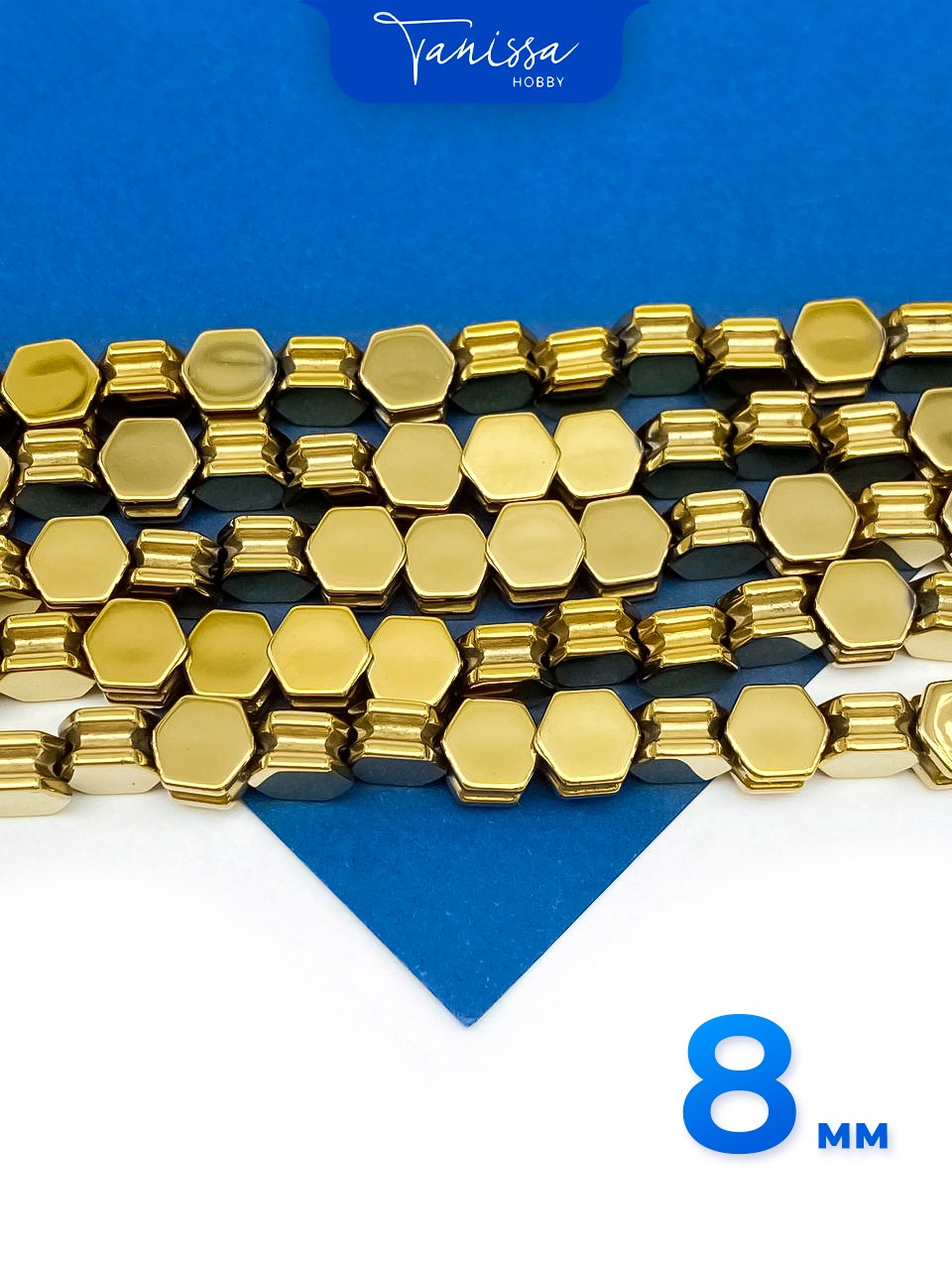 Гематин гематит бусины шестиугольник 8мм, 1/2 нити, ГТ147