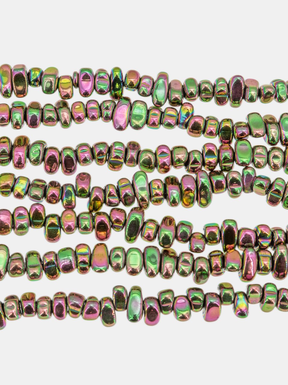 Гематин гематит крошка галтовка фриформ, 5-10 мм, розовый зеленый, нить, ГТ154