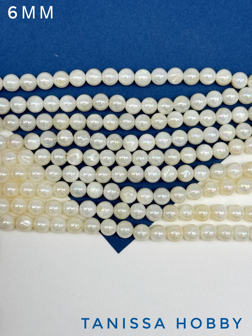 Перламутр радужный речной, бусины круглые, 6мм, нить, ПМ135