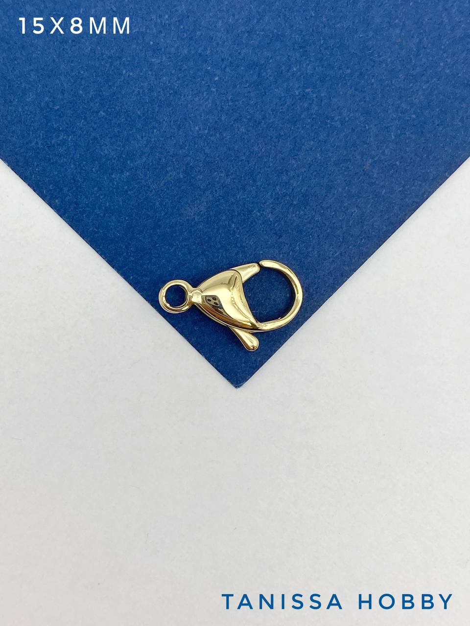 Карабин замок лобстер 15х8мм, сталь, позолота, Ш320