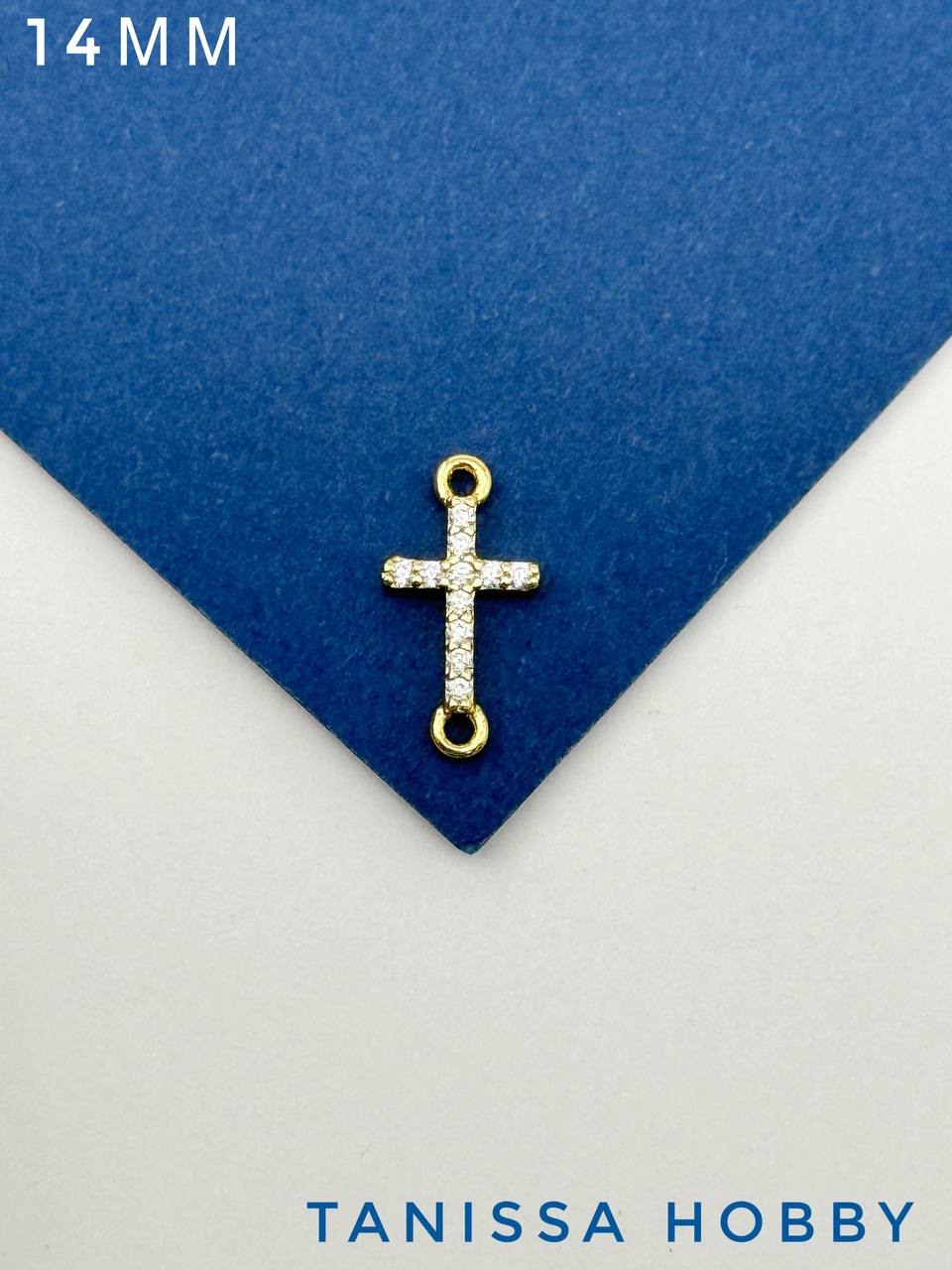 Коннектор крест с фианитами, 14мм, позолота, Ю209