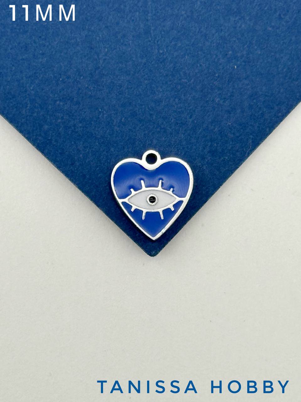 Подвеска сердце глаз, 11мм, синяя эмаль, сталь, Ч115