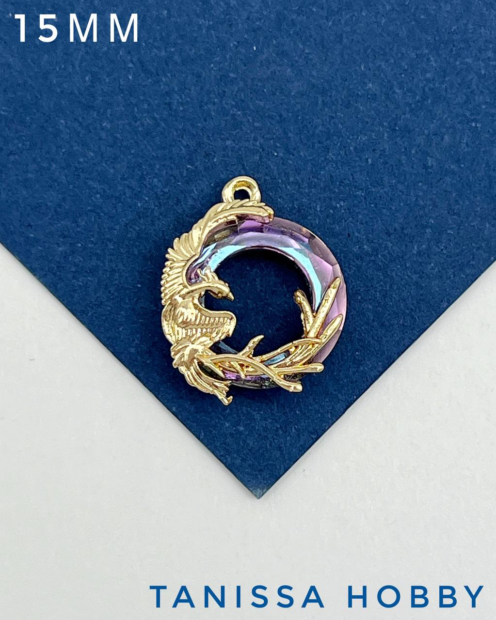 Подвеска птица Феникс, рондель Vitrail light, позолота, Д122