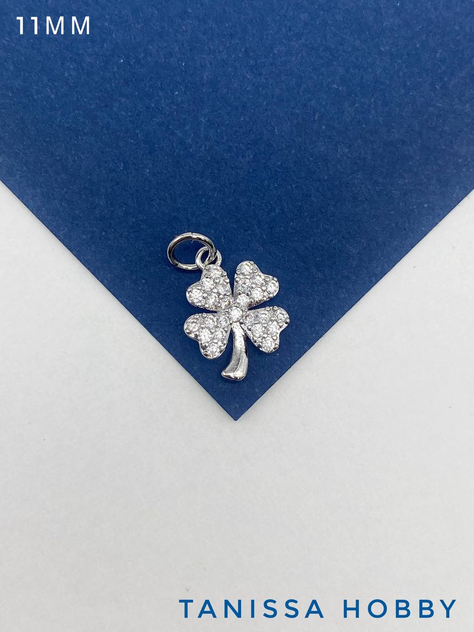 Подвеска клевер с фианитами, 11мм, родий, Ю701