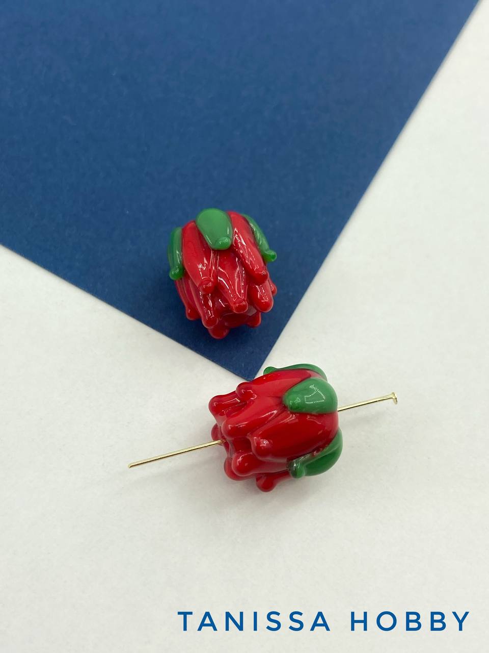 Бусина бутон красный цветок, лэмпворк, 13мм, штука, Х261