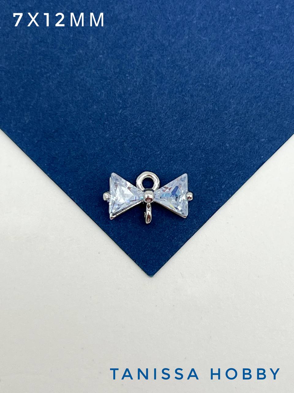 Коннектор бантик с фианитами, родий, С601