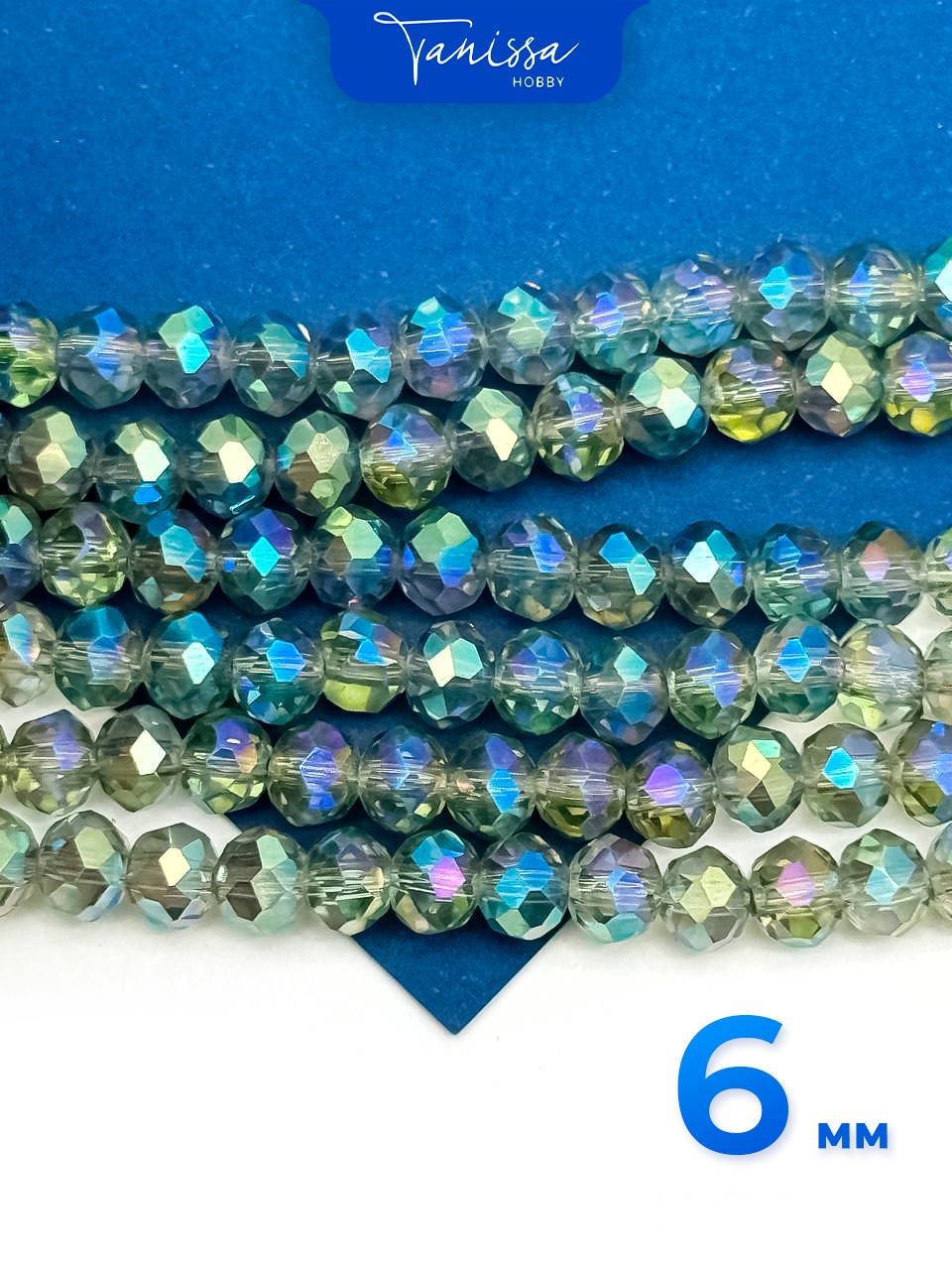 Хрусталь Рондели 6мм, сизый АВ, нить. Х042