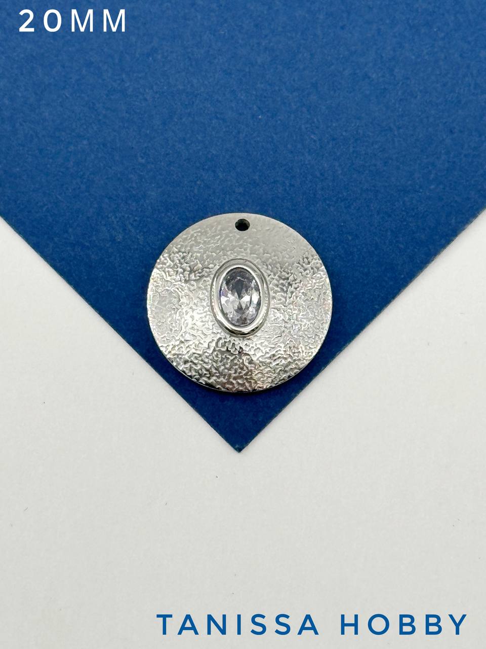 Подвеска круг монетка прозрачный фианит, 20мм, сталь, Ч713