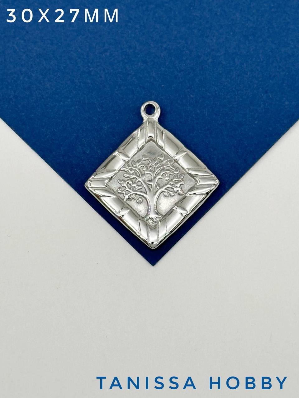 Подвеска ромб дерево, 30х27мм, сталь, Ч811